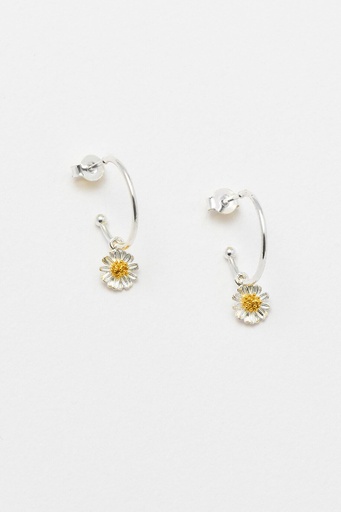 Mini Wildflower Hoop Drop Earrings - Silver And Gold Plated