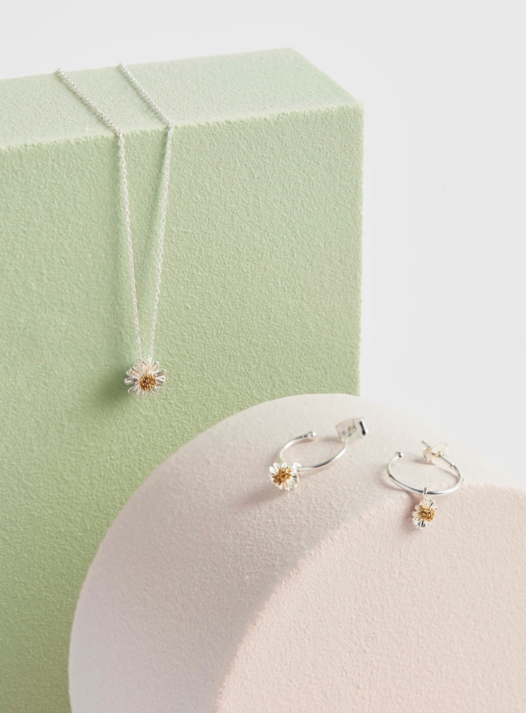 Mini Wildflower Hoop Drop Earrings - Silver and Gold Plated