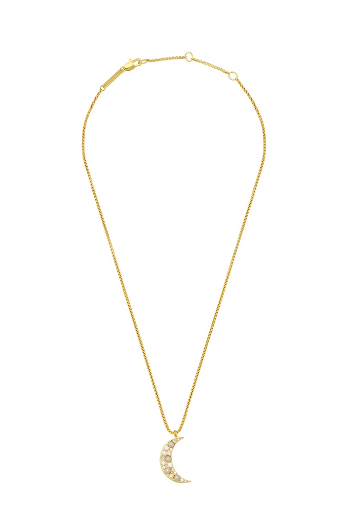Mix Pearl And Cz Moon Necklace - Gold Plated