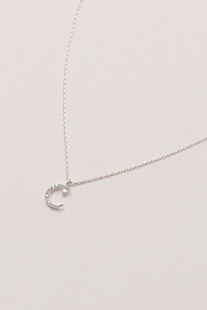 Moon & Star Necklace - Silver Plated