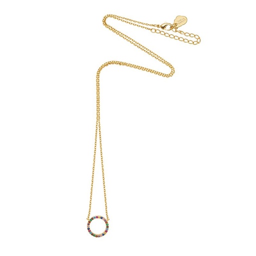 Multi CZ Circle Necklace - Gold Plated