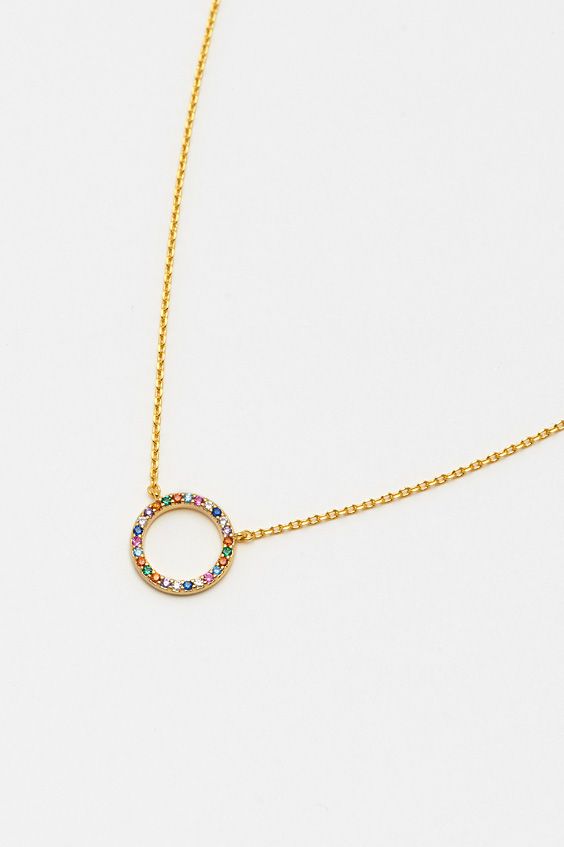 Multi CZ Circle Necklace - Gold Plated