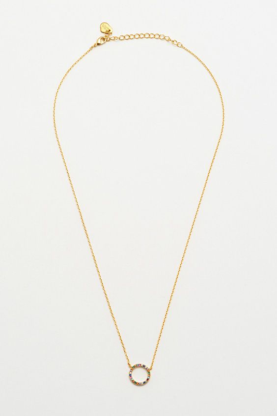 Multi CZ Circle Necklace - Gold Plated