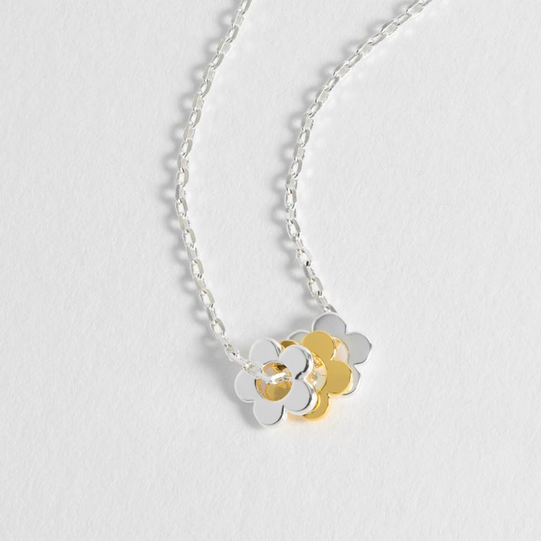 Multi Flower Bead Necklace - Silver Chain