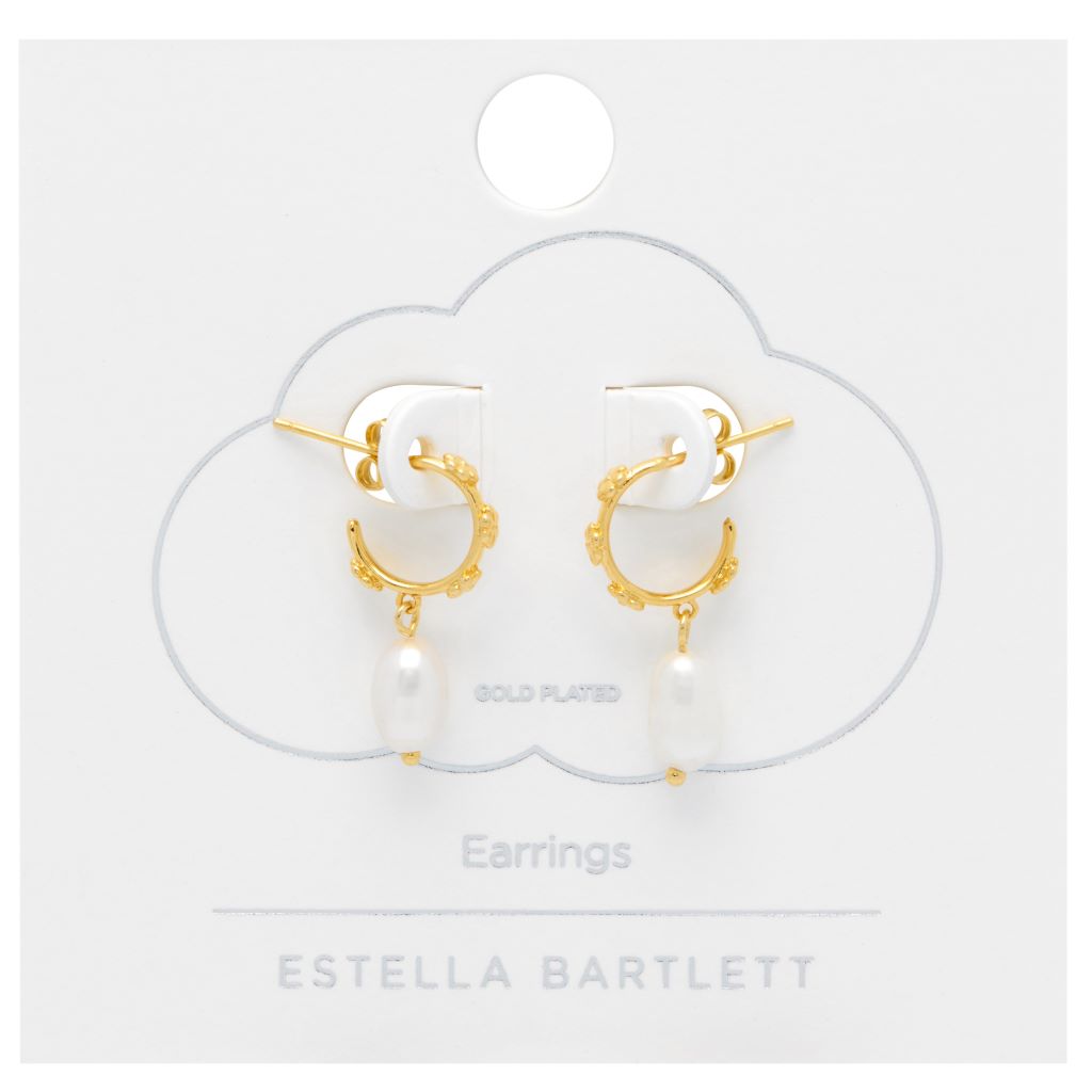 Multi Flower Organic Pearl Drop Earrings - Gold Plated