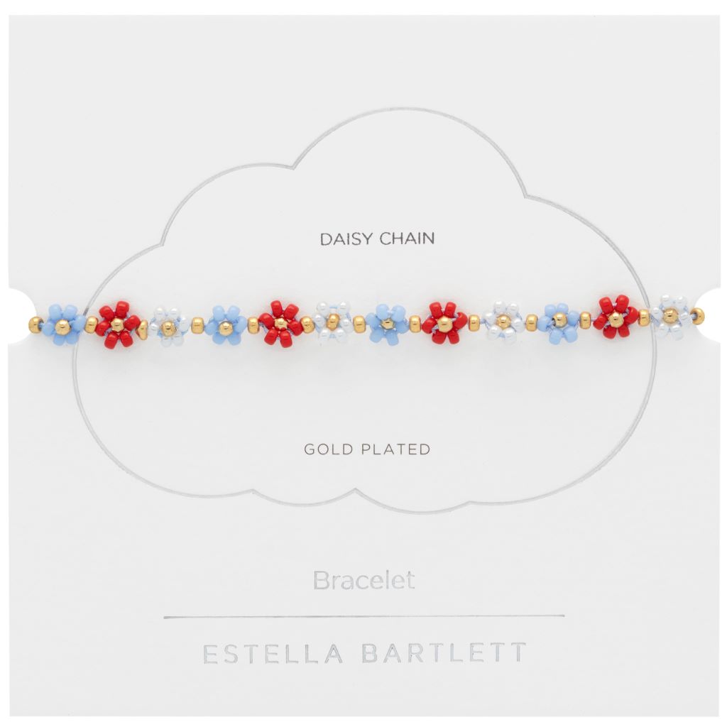 Red And Blue Daisy Chain Bracelet  - Gold Plated