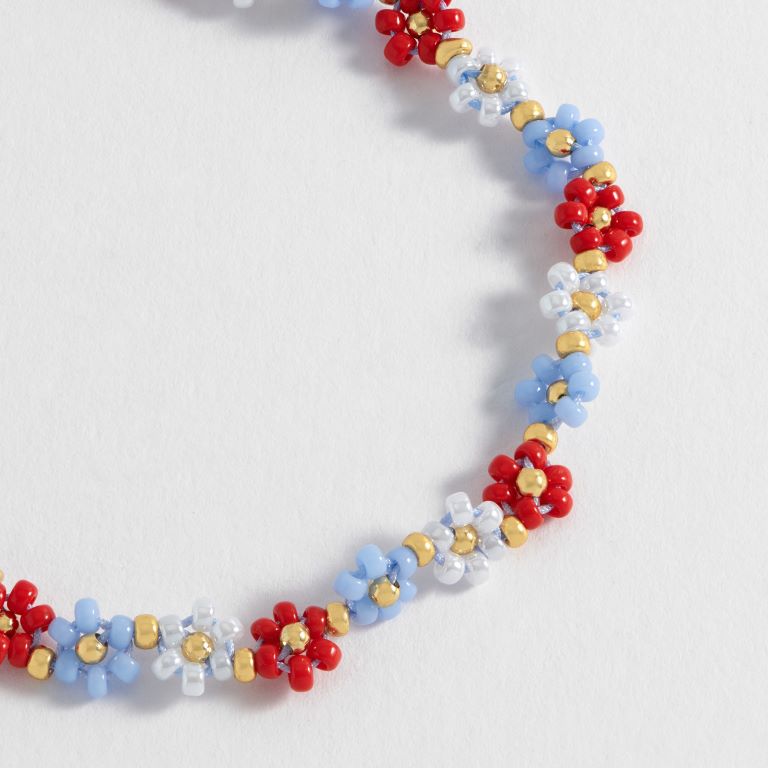 Red And Blue Daisy Chain Bracelet  - Gold Plated