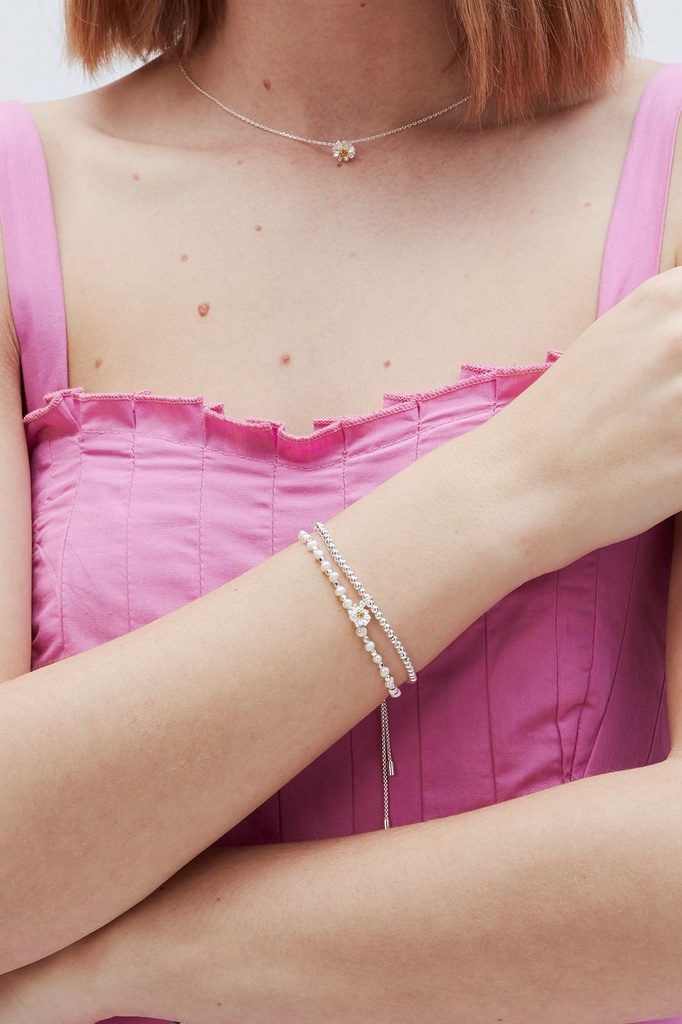 Sienna Wildflower Bracelet with Silver Beads and Silver Wildflower - Silver Plated