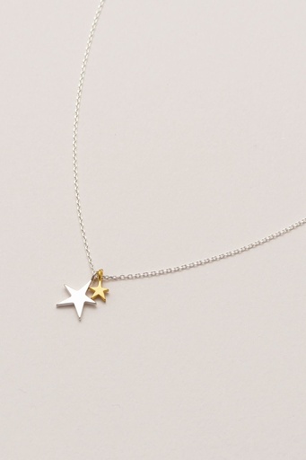 Two Tone Double Star Necklace - Silver Plated