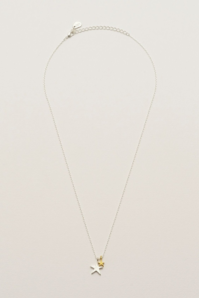 Two Tone Double Star Necklace - Silver Plated