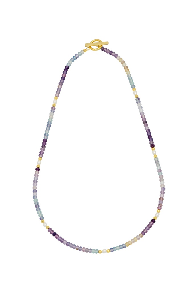 Flourite And Pearl Necklace - Gold Plated
