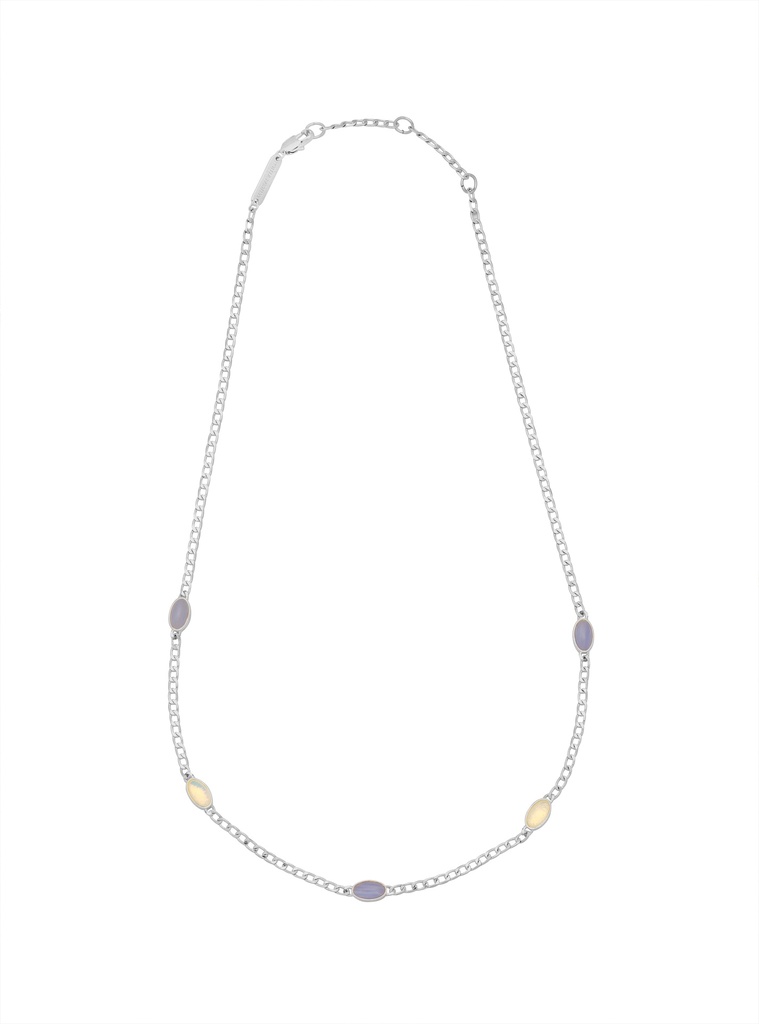 Lilac And White Gemstone Chain Necklace - Silver Plated
