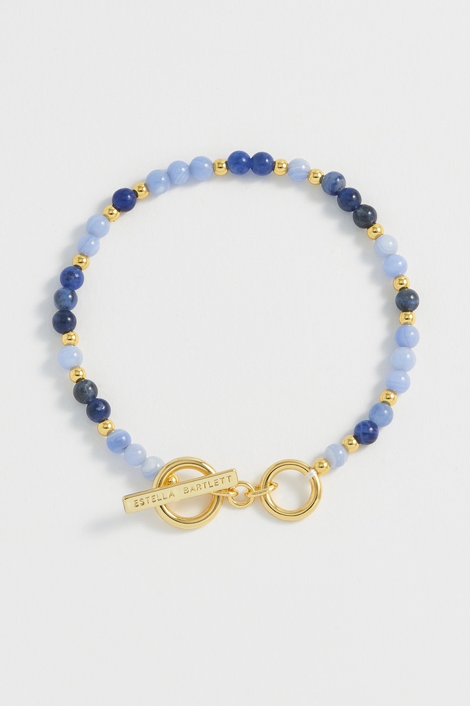 Mix Blue Semi Precious Beaded Bracelet With EB Tbar