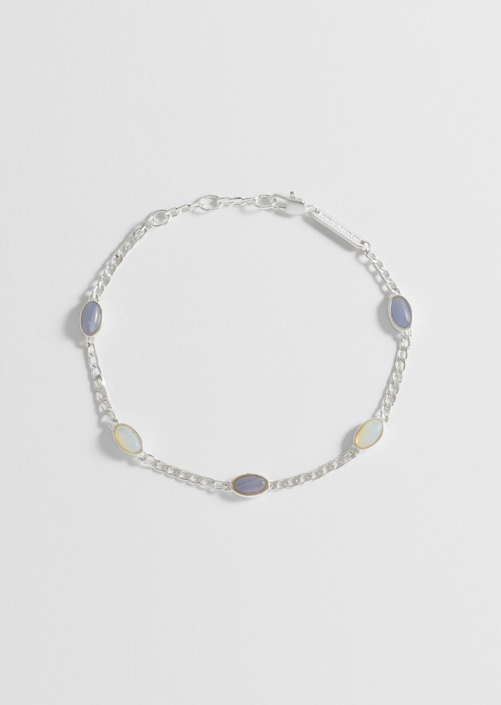 Lilac And White Gemstone Chain Bracelet - Silver Plated