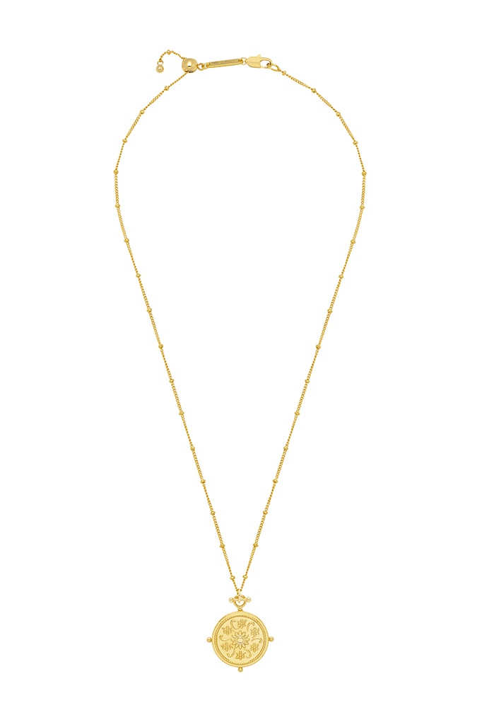 Floral Coin Necklace - Gold Plated