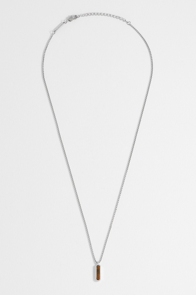 Tigers Eye Tag Necklace - Rhodium