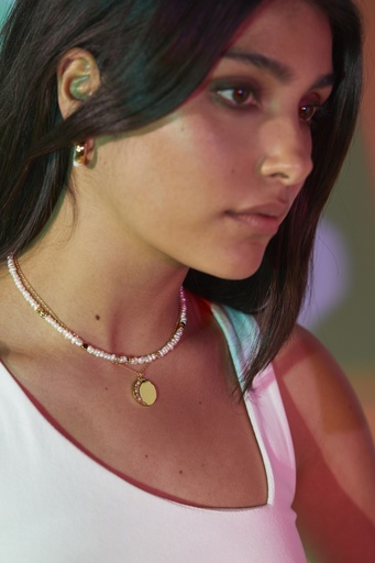 Cz And Pearl Double Chain And Moonz Necklace - Gold Plated