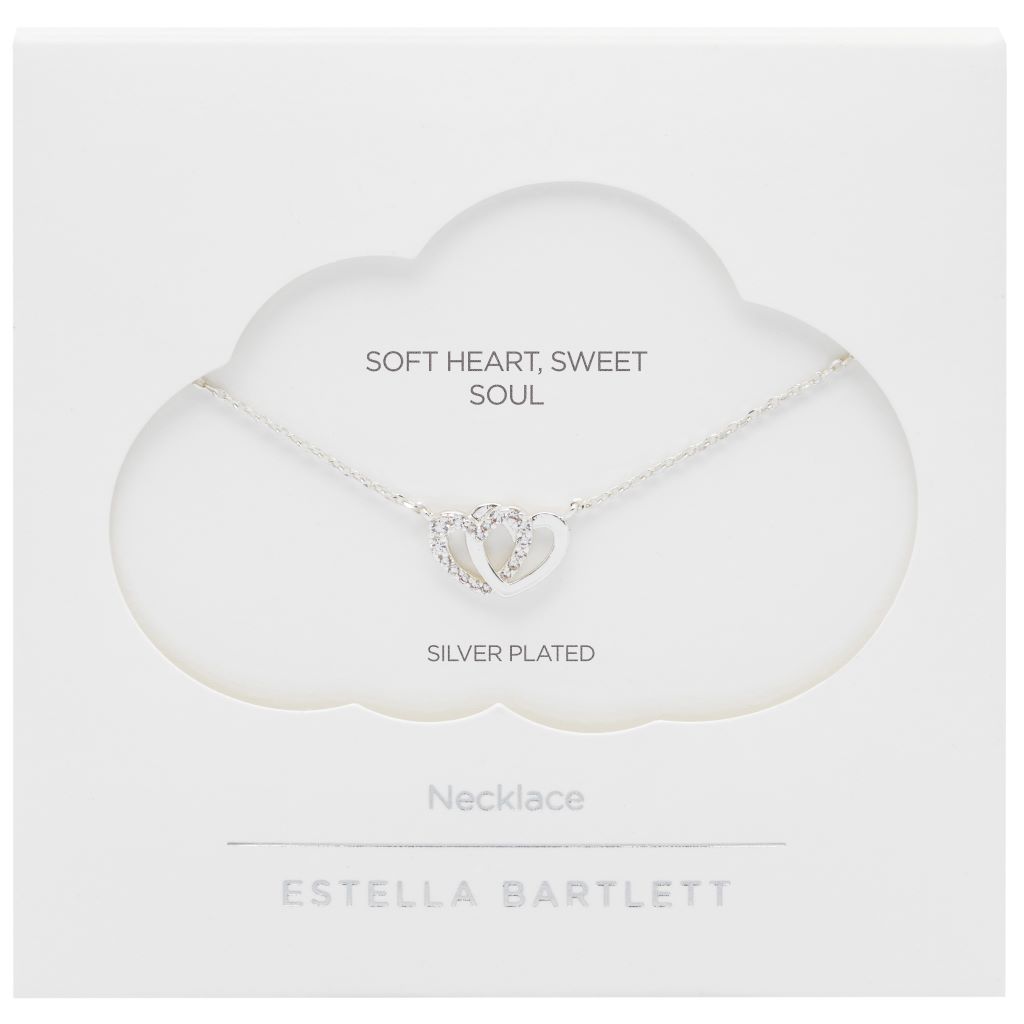 CZ Interlocking Heart Necklace - Silver Plated