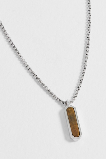Tigers Eye Tag Necklace - Rhodium