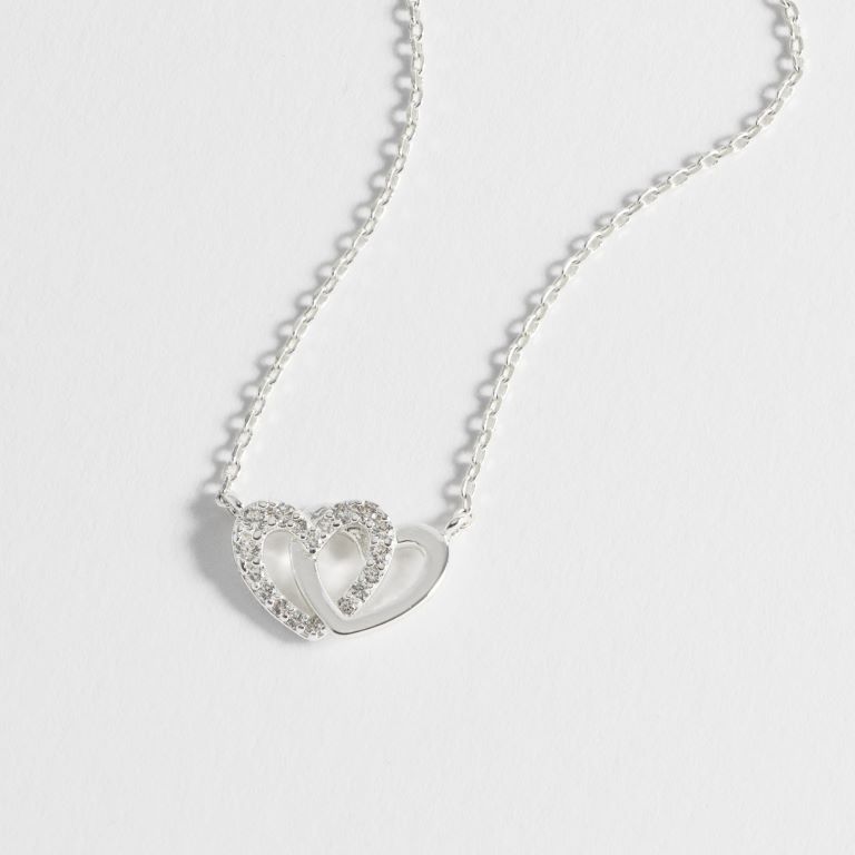 CZ Interlocking Heart Necklace - Silver Plated