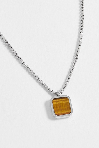 Tigers Eye Gemstone Necklace - Rhodium