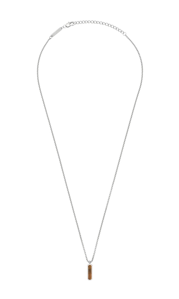 Tigers Eye Tag Necklace - Rhodium