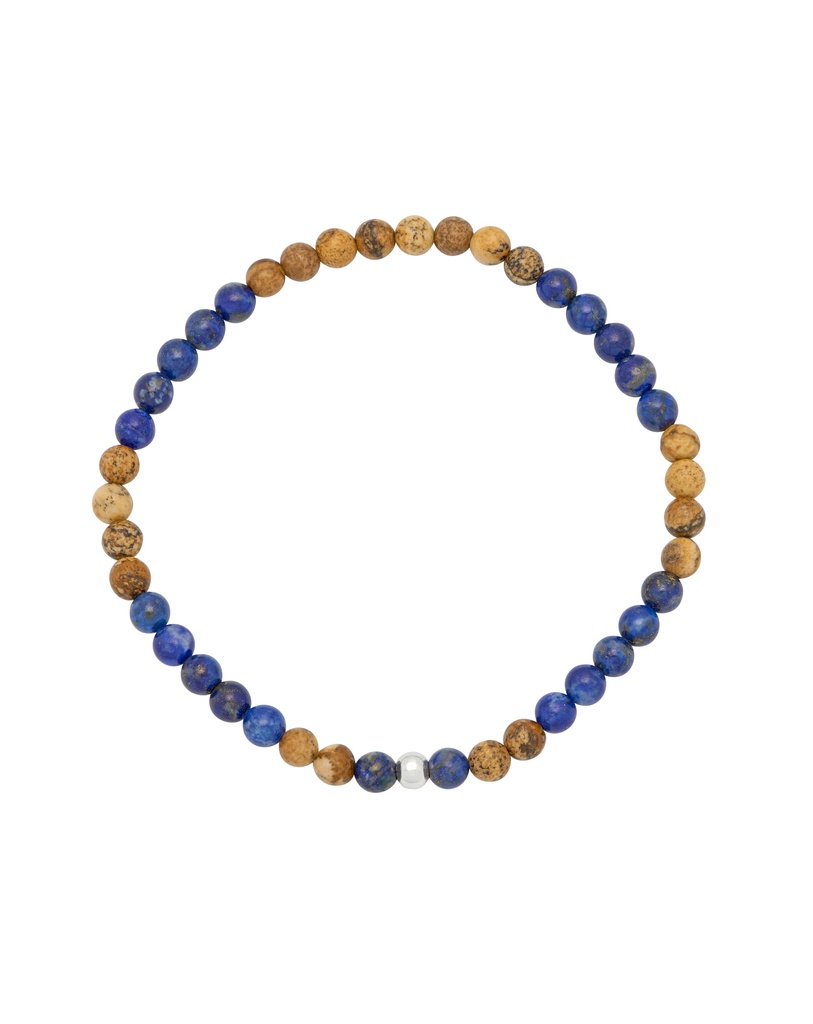 4mm Lapis And Picture Jasper Beaded Bracelet 