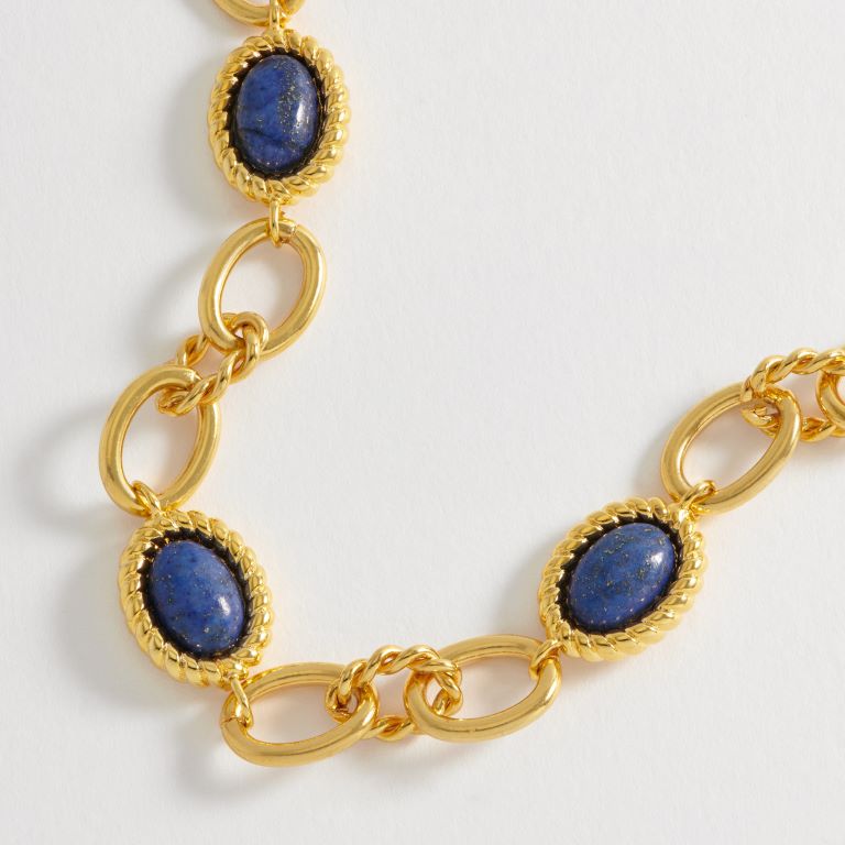 Chunky Chain Blue Gemstone Bracelet - Gold Plated