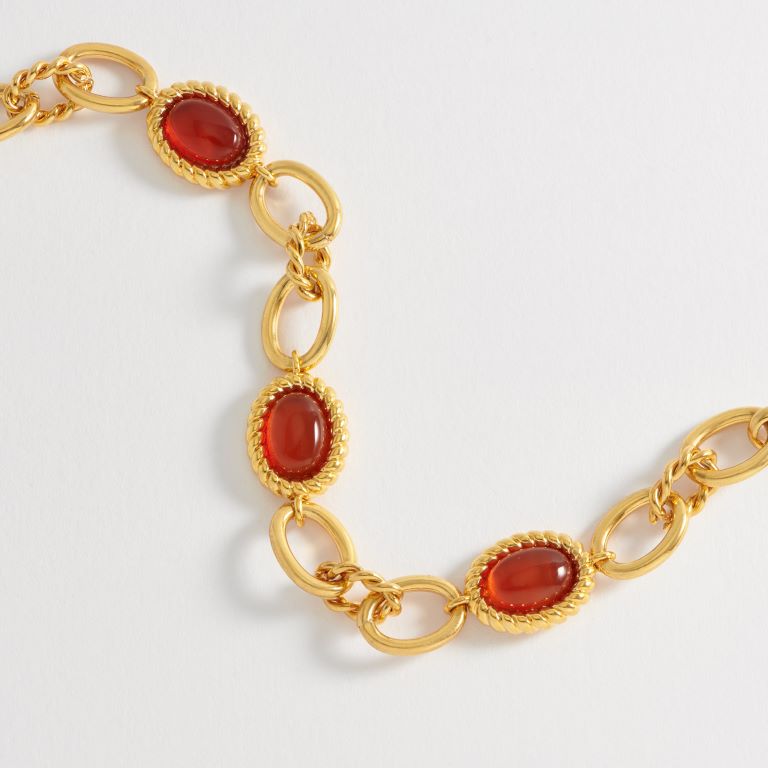 Chunky Chain Red Gemstone Bracelet - Gold Plated
