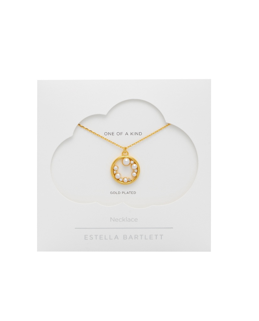 Circle Pearl And CZ Necklace - Gold Plated