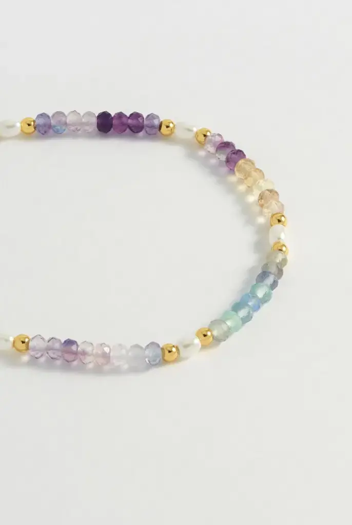 Flourite And Pearl Bracelet - Gold Plated