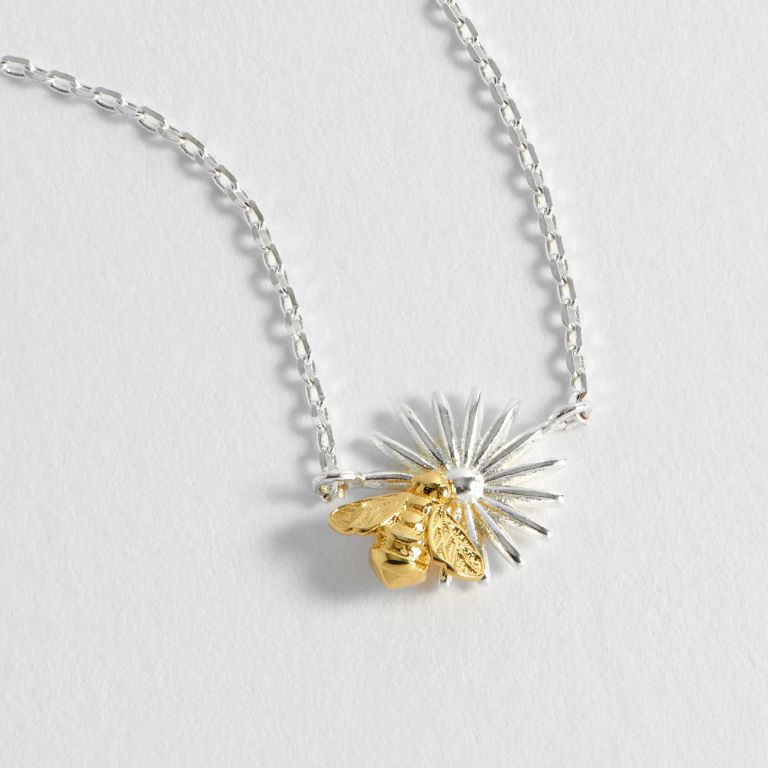 Flower And Bee Necklace - Silver Chain