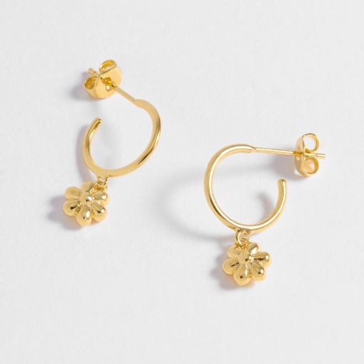 Flower Padlock Hoop Earrings - Gold Plated