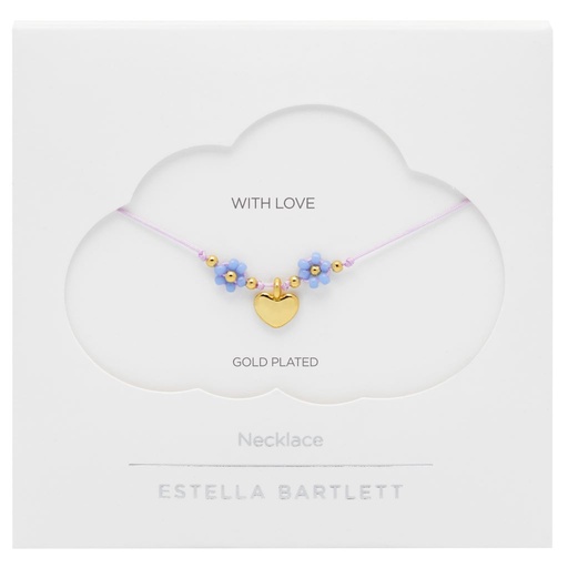 Heart And Blue Flower Miyuki Necklace - Gold Plated