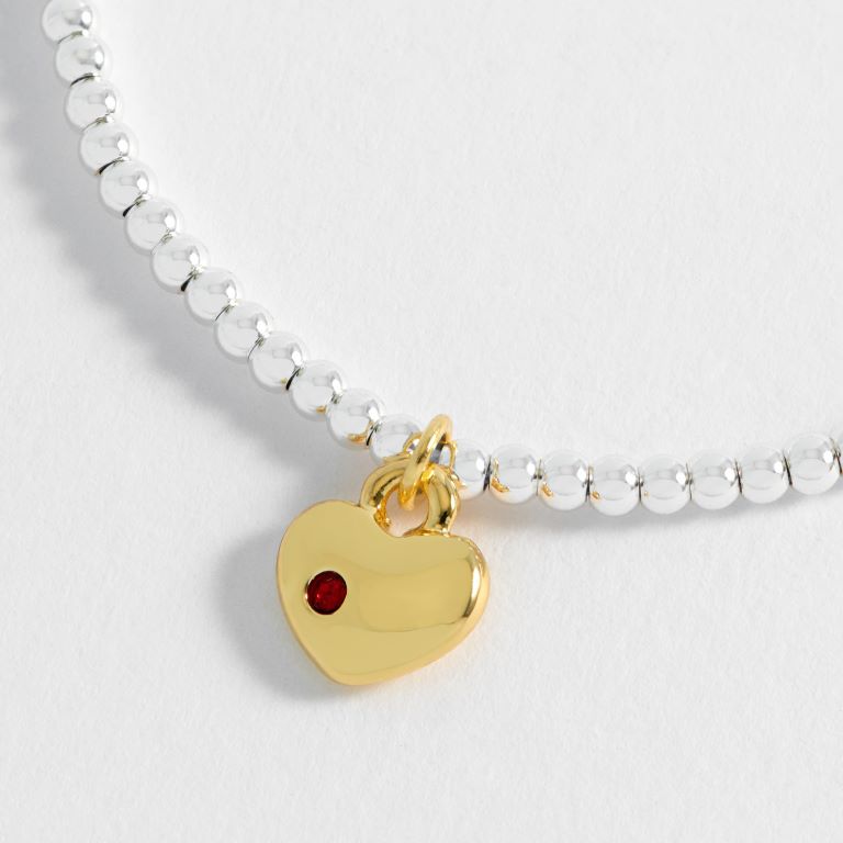 Heart Padlock With Red CZ Louise Bracelet - Gold Plated