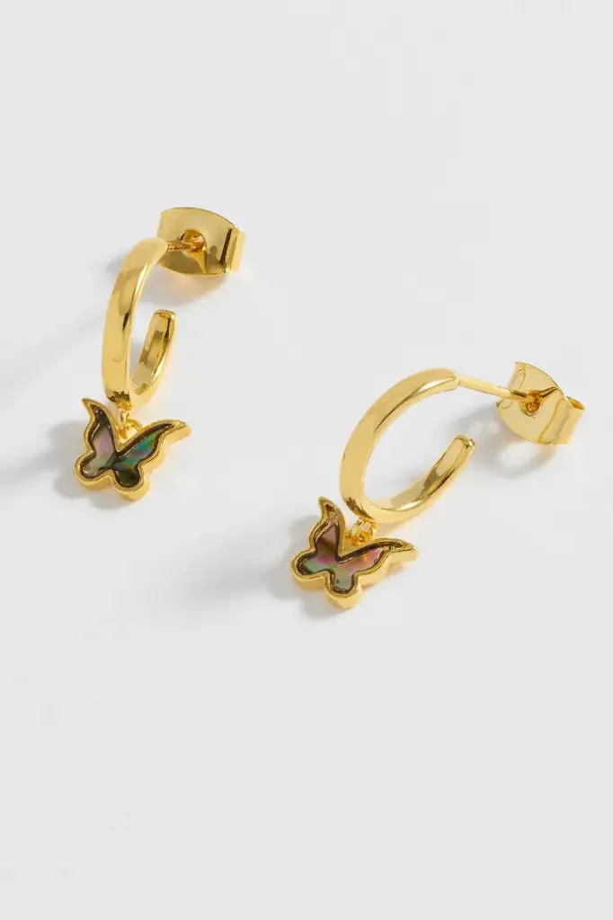 Abalone Butterfly Hoop Earrings - Gold Plated