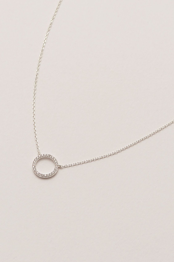 Large Pave Set Circle CZ Necklace - Silver Plated