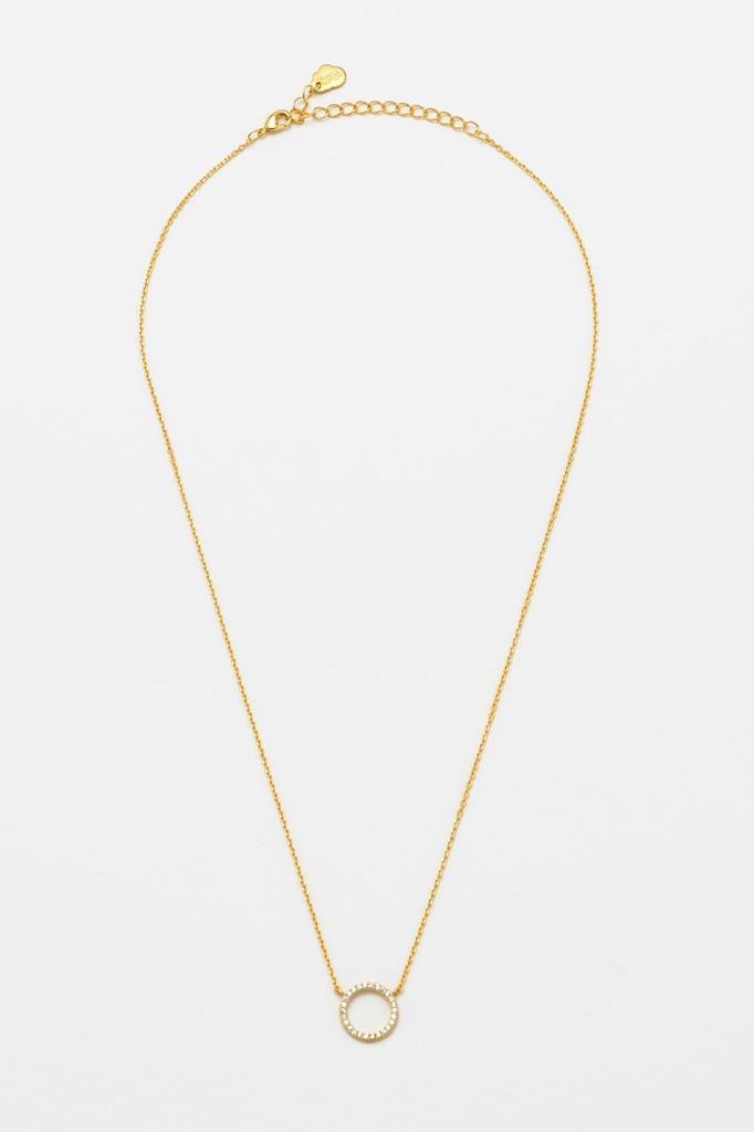 Large Pave Set Cz Circle Necklace - Gold Plated