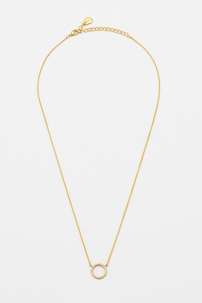 Large Pave Set Cz Circle Necklace - Gold Plated