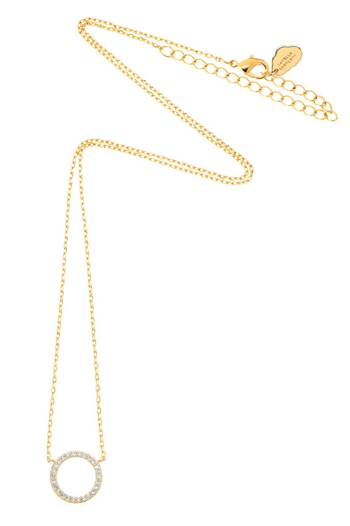 Large Pave Set Cz Circle Necklace - Gold Plated