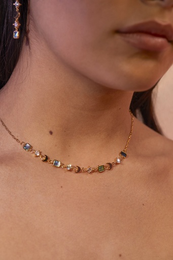 Abalone Cz Moon Necklace - Gold Plated