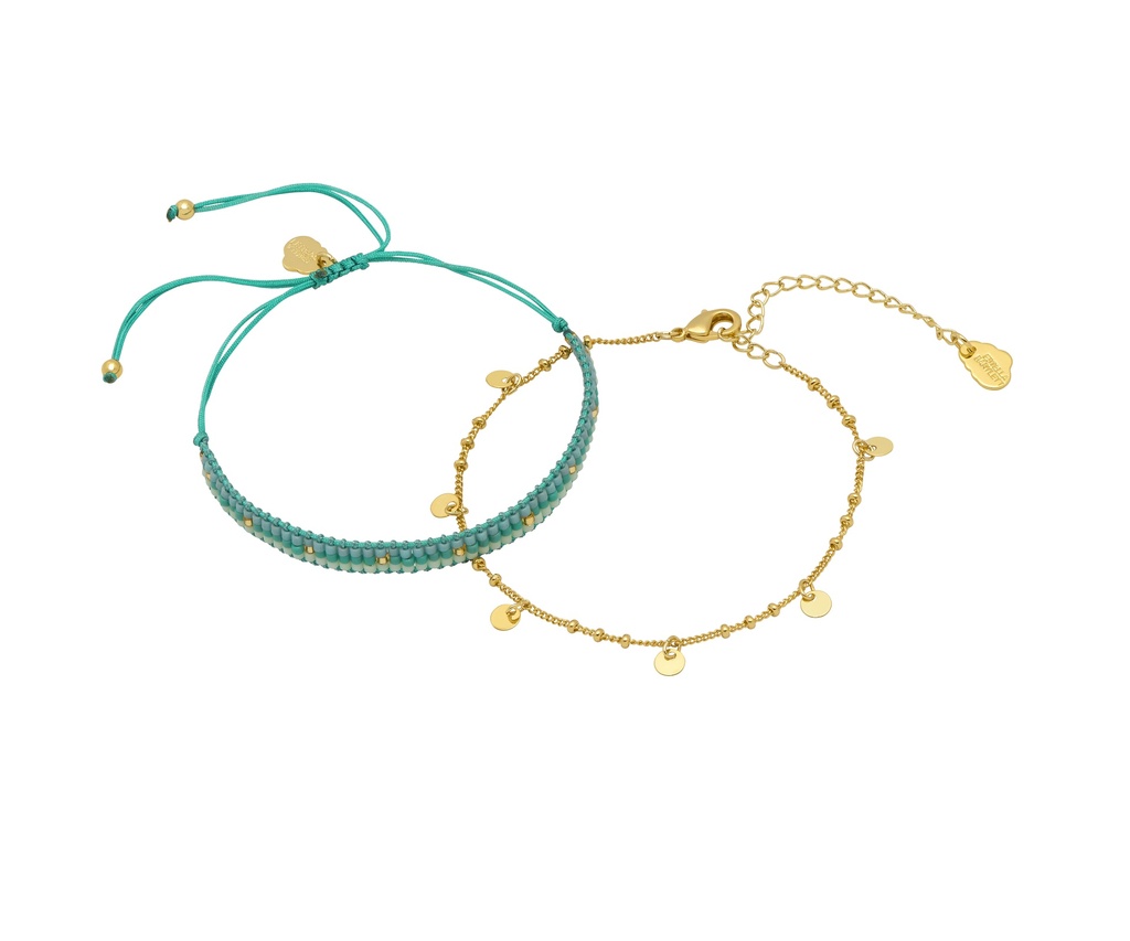 Gold Woven Beaded Duo - Gold Plated