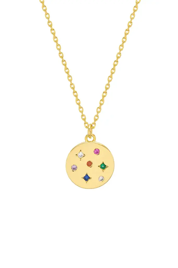 Mix CZ Coin Necklace - Gold Plated