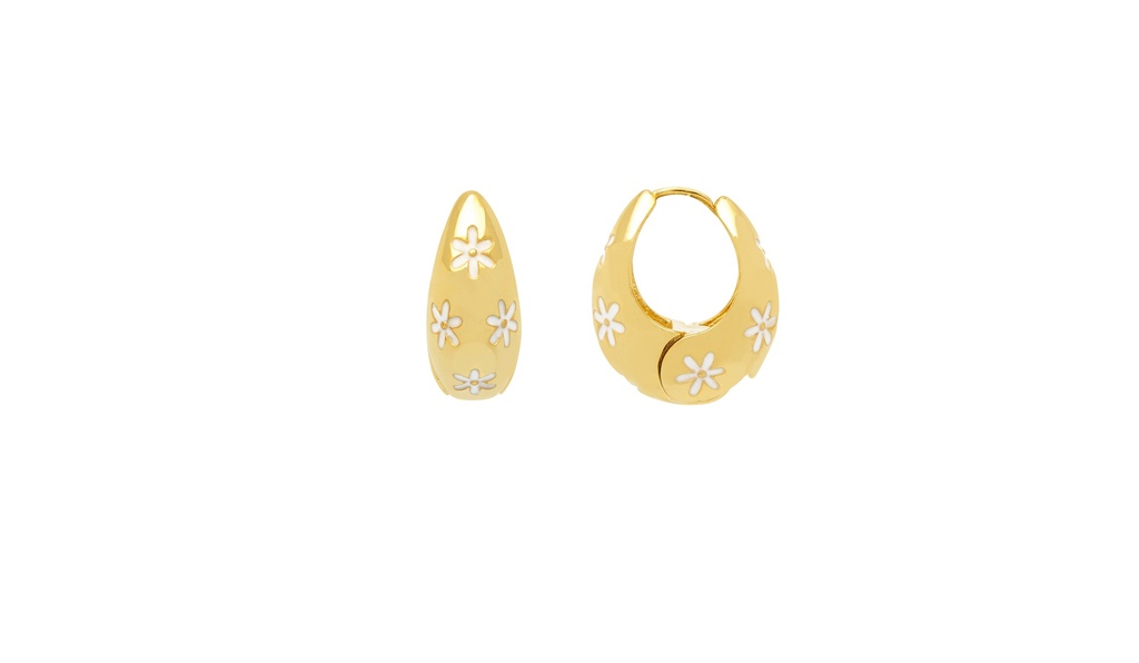 Flower Pattern Chunky Hinge Hoops - Gold Plated