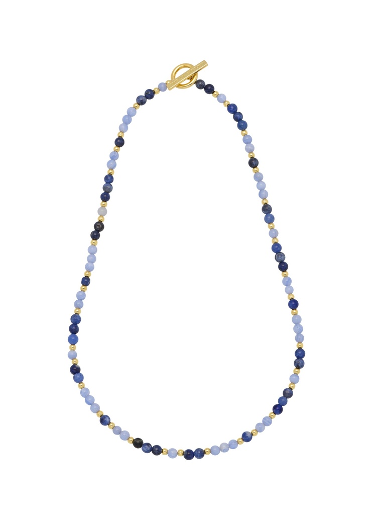 Mix Blue Semi Precious Beaded Necklace With EB Tbar