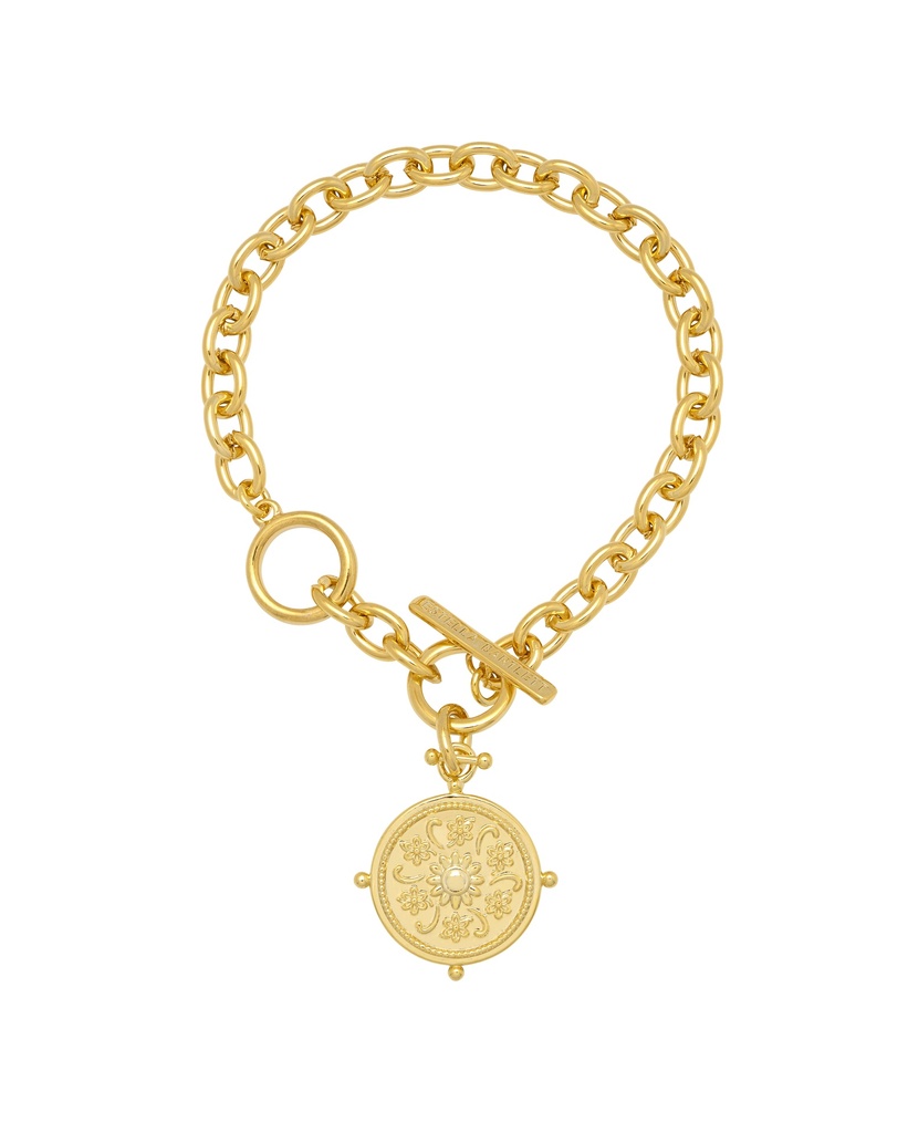 Floral Coin Bracelet - Gold Plated