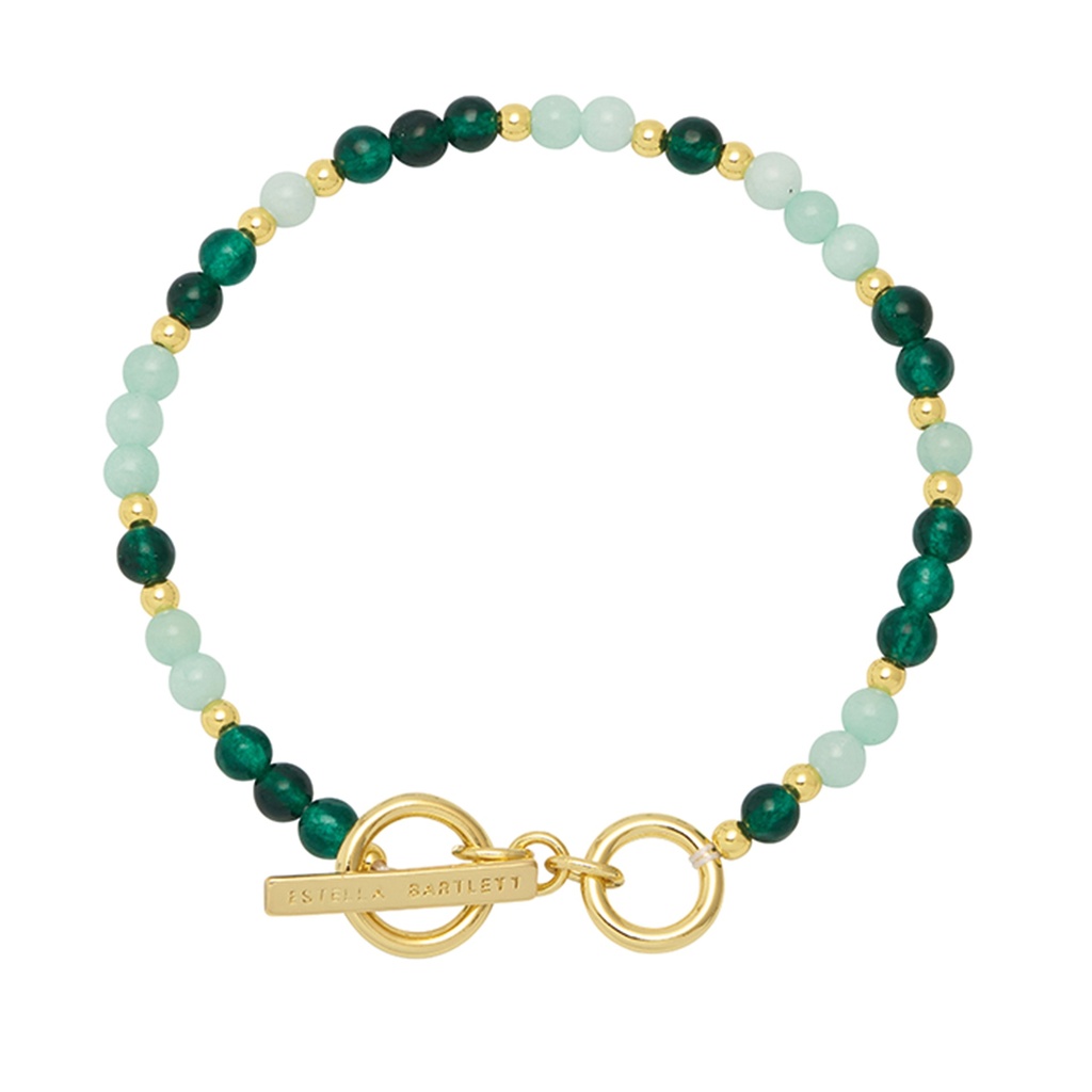 Mix Green Semi Precious Beaded Bracelet With EB Tbar