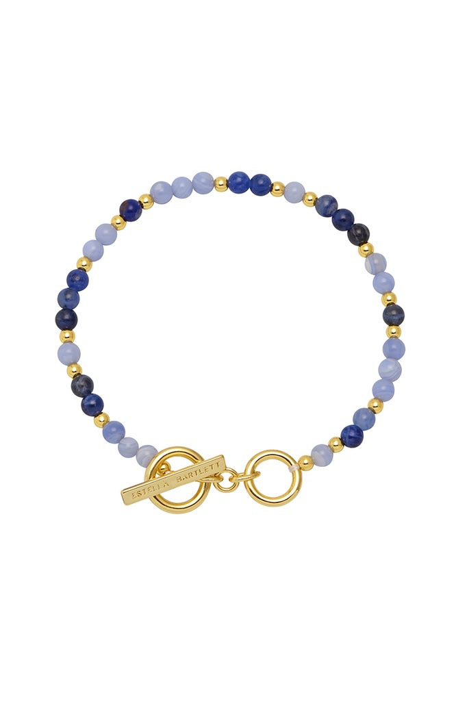 Mix Blue Semi Precious Beaded Bracelet With EB Tbar