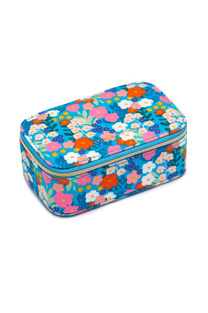 Mini Jewellery Box - Bright Blue Floral Print Cotton Canvas