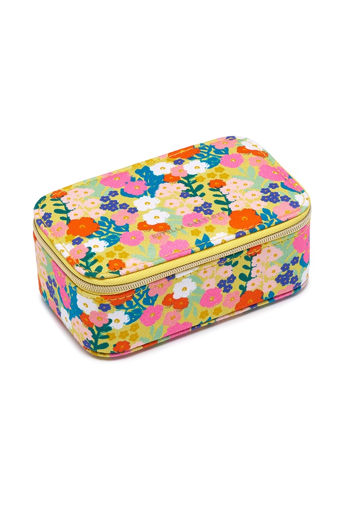 Mini Jewellery Box - Yellow Floral Print Cotton Canvas